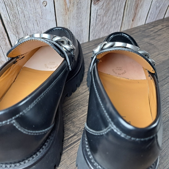 Gucci Jeanne GG Logo Chain Slip On Leather Lug Loafer Women's Sz 8 EU38 Black - Picture 9 of 13